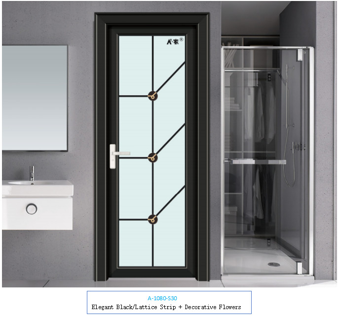 Porte pivotante en alliage d'aluminium pour salle de bain, une variété de motifs à choisir et à personnaliser