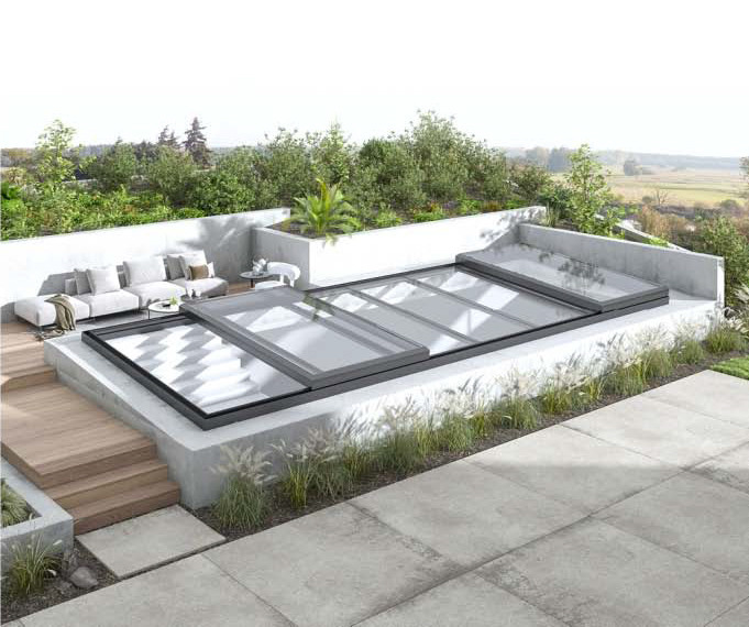 Toiture double vitrée en aluminium électrique pour hôpital restaurant hôtel maison toit terrasse