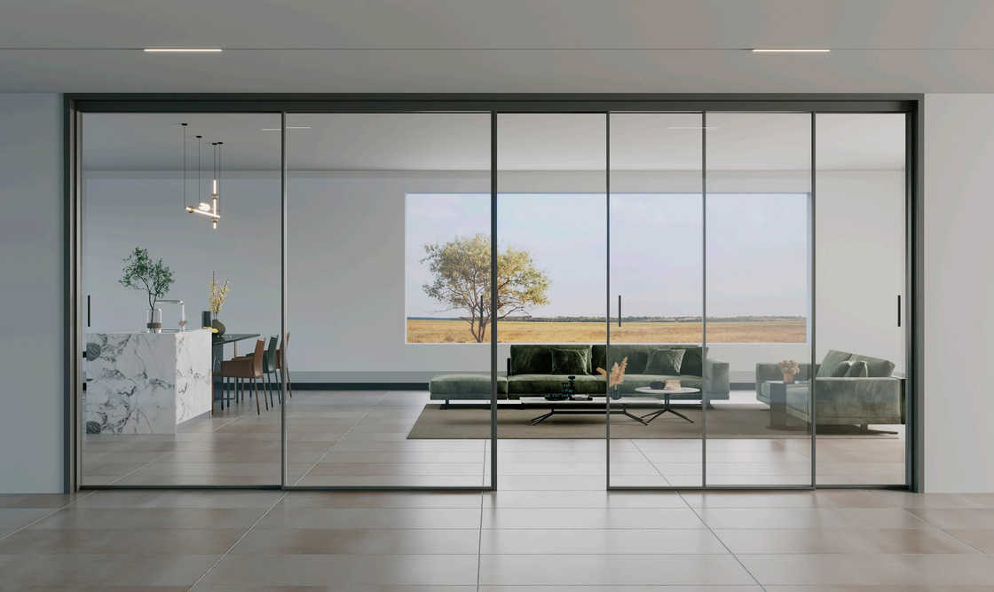 Porte coulissante en aluminium minimaliste Porte extérieure pour villas Hôtels bureaux Cuisine salon